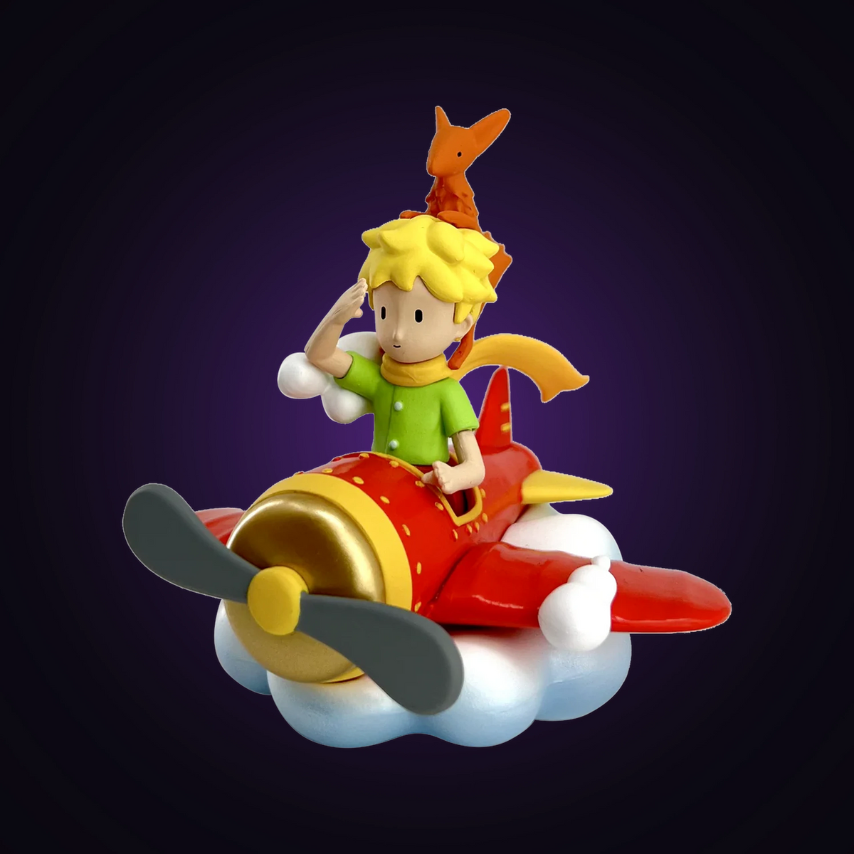 Figurine Le Petit Prince et le renard en avion