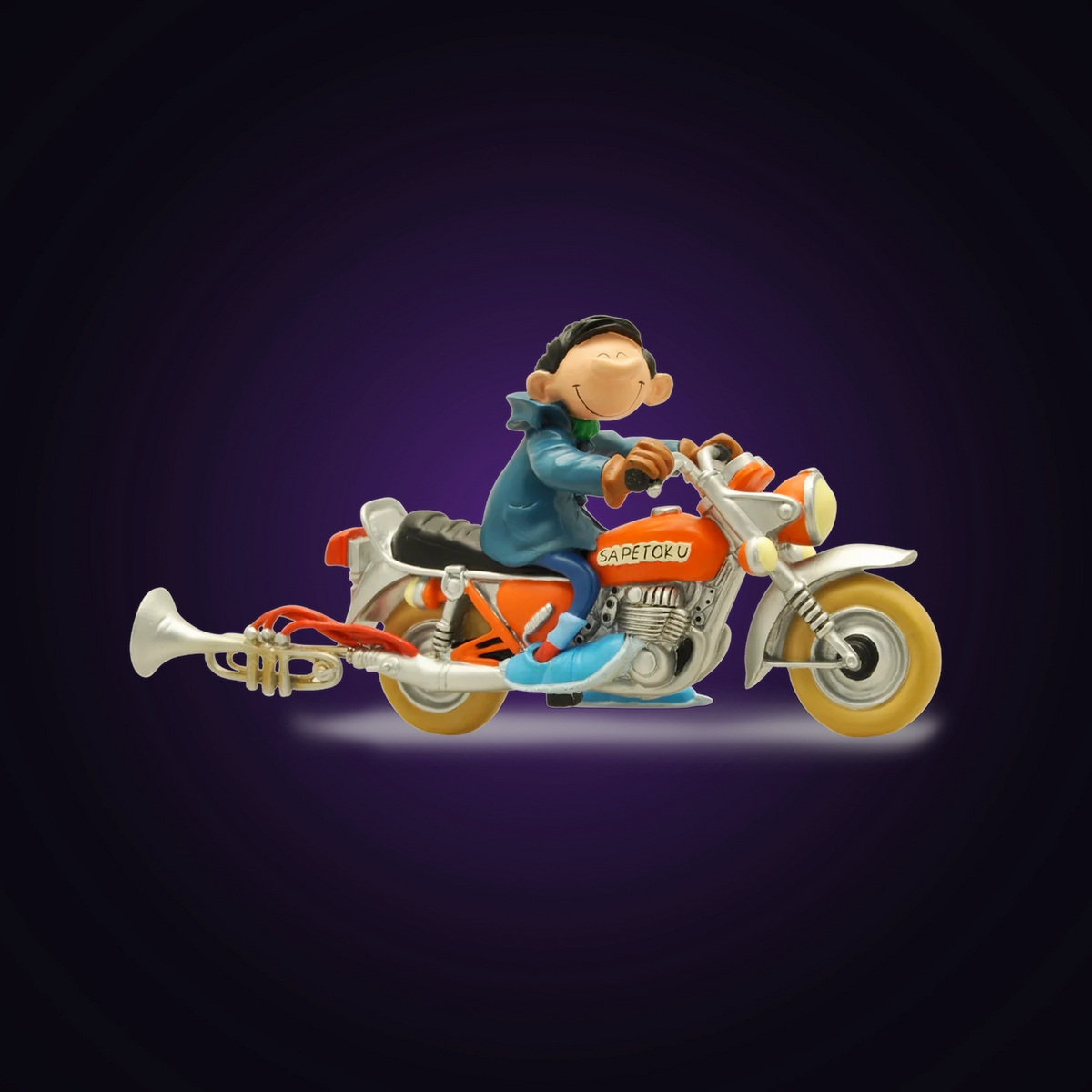 Figurine Gaston et la moto Sapetoku